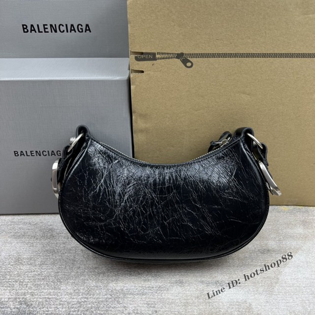 Balenciaga專櫃爆款Le Cagole半月牙腋下包餃子包 巴黎世家經典小號爆裂黑鱷金機車包 fyj1085